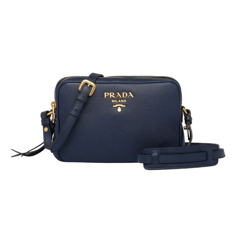 New Prada Baltico Blue Vitello Phenix Leather Double Zip Crossbody Bag  1BH079 