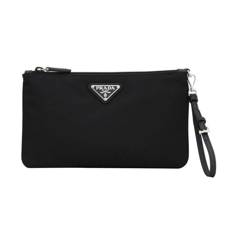 New Prada Black Tessuto Nylon Pouch Prada Logo Wristlet