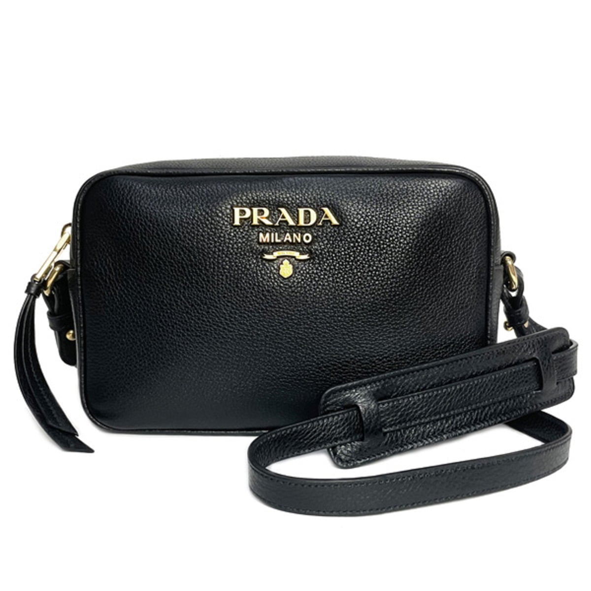 Prada Black Logo Double Strap Leather Camera Bag