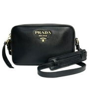 New Prada Black Vitello Phenix Leather Shoulder Camera Bag 1BH103