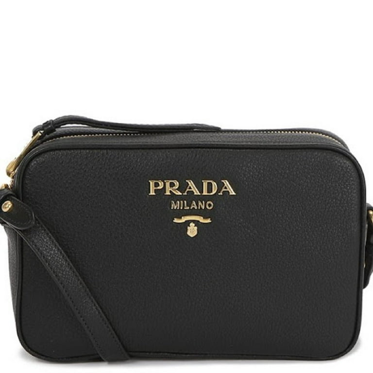 Prada Black Vitello Phenix Leather Shoulder Camera Bag 1BH103: Handbags