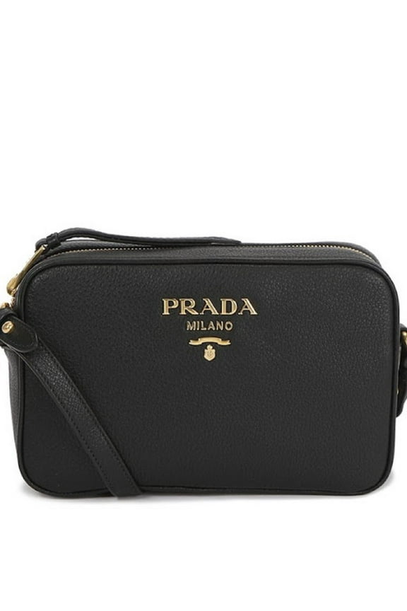 New Prada Black Vitello Phenix Leather Shoulder Camera Bag 1BH103