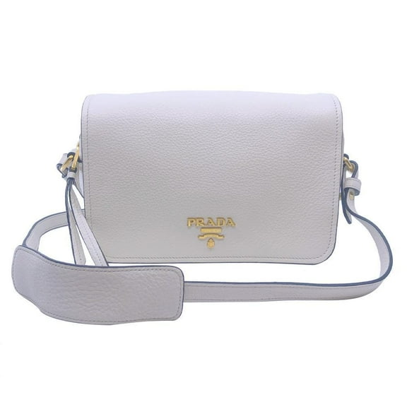 New Prada Flap Vitello Phenix Ivory Leather Cross Body Bag 1BD163