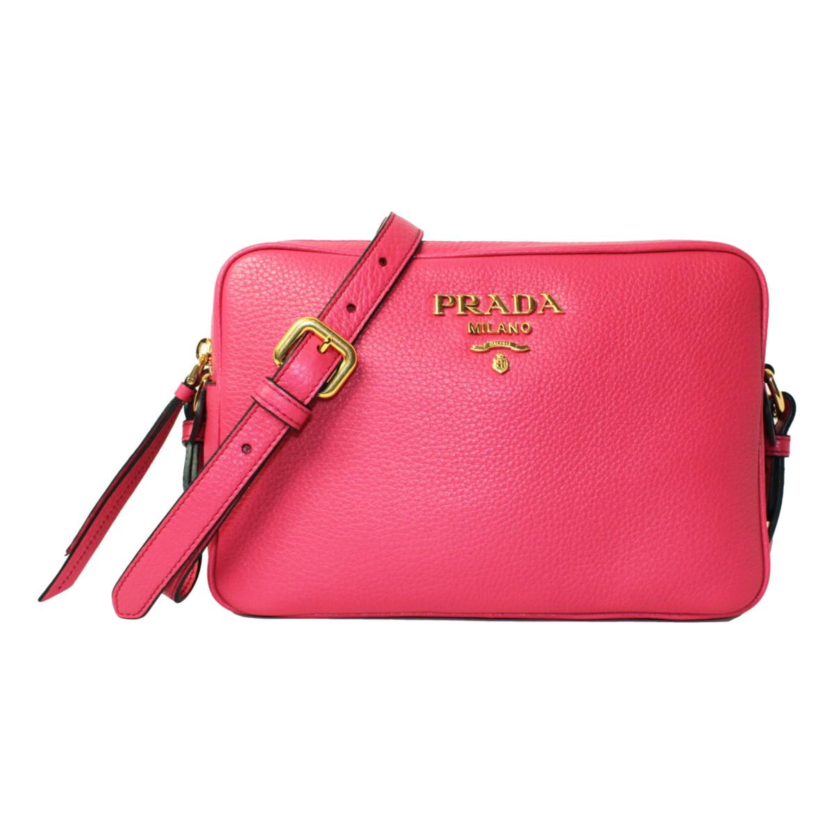 New Prada Peonia Pink Vitello Phenix Leather Double Zip Crossbody 1BH079