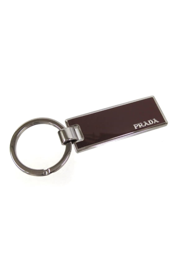 New Prada Rubino Red Enamel Silver Metal Keyring Keychain 2PS021
