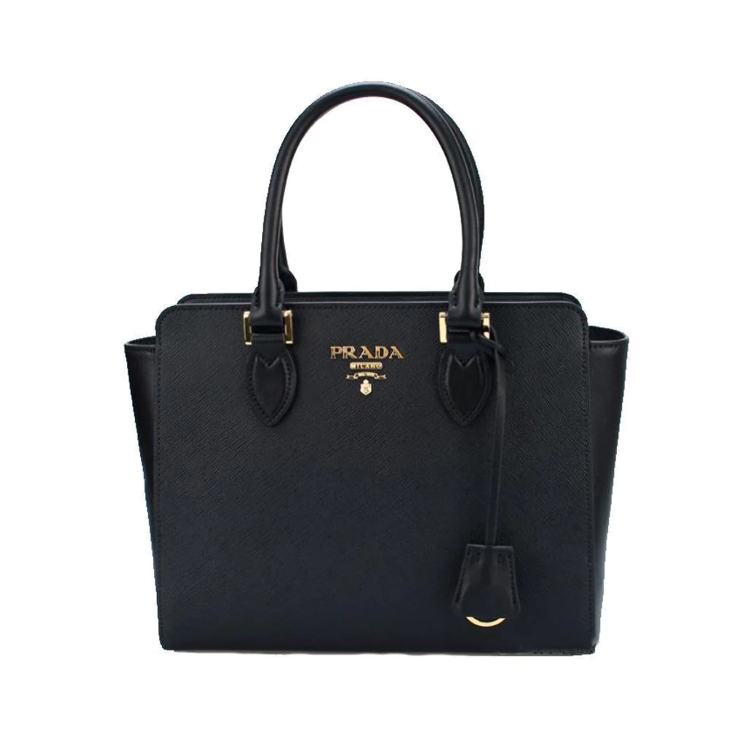 Authentic PRADA Logo Black Leather Shoulder Bag Tote Bag Italy