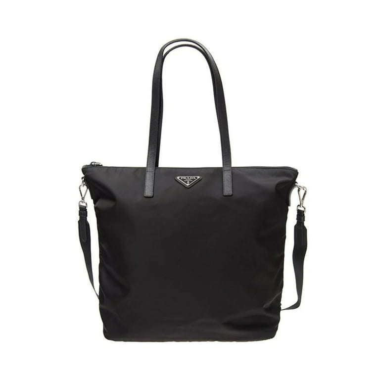  Prada Women's Black Tessuto Nylon/Saffiano Leather Shopping Tote  Bag 1BA106 : Clothing, Shoes & Jewelry