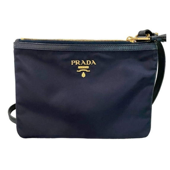 New Prada Tessuto Nylon Blue Zip Calf Leather Cross Body Bag 1BH046