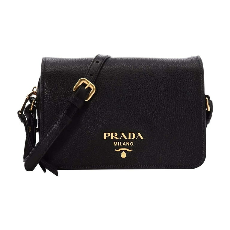Prada Vitello Phenix Black Leather Flap Crossbody Bag 1BD163 in 2023