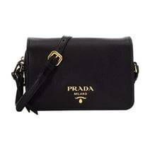 New Prada Vitello Phenix Black Leather Flap Crossbody Bag 1BD163