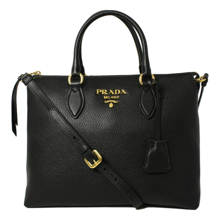 Prada Black Saffiano Lux Leather Double Zip Camera Crossbody Bag