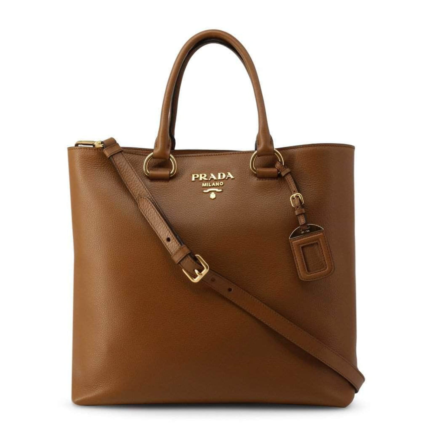 New Prada Vitello Phenix Cognac Brown Shopping Tote Bag 1BG865