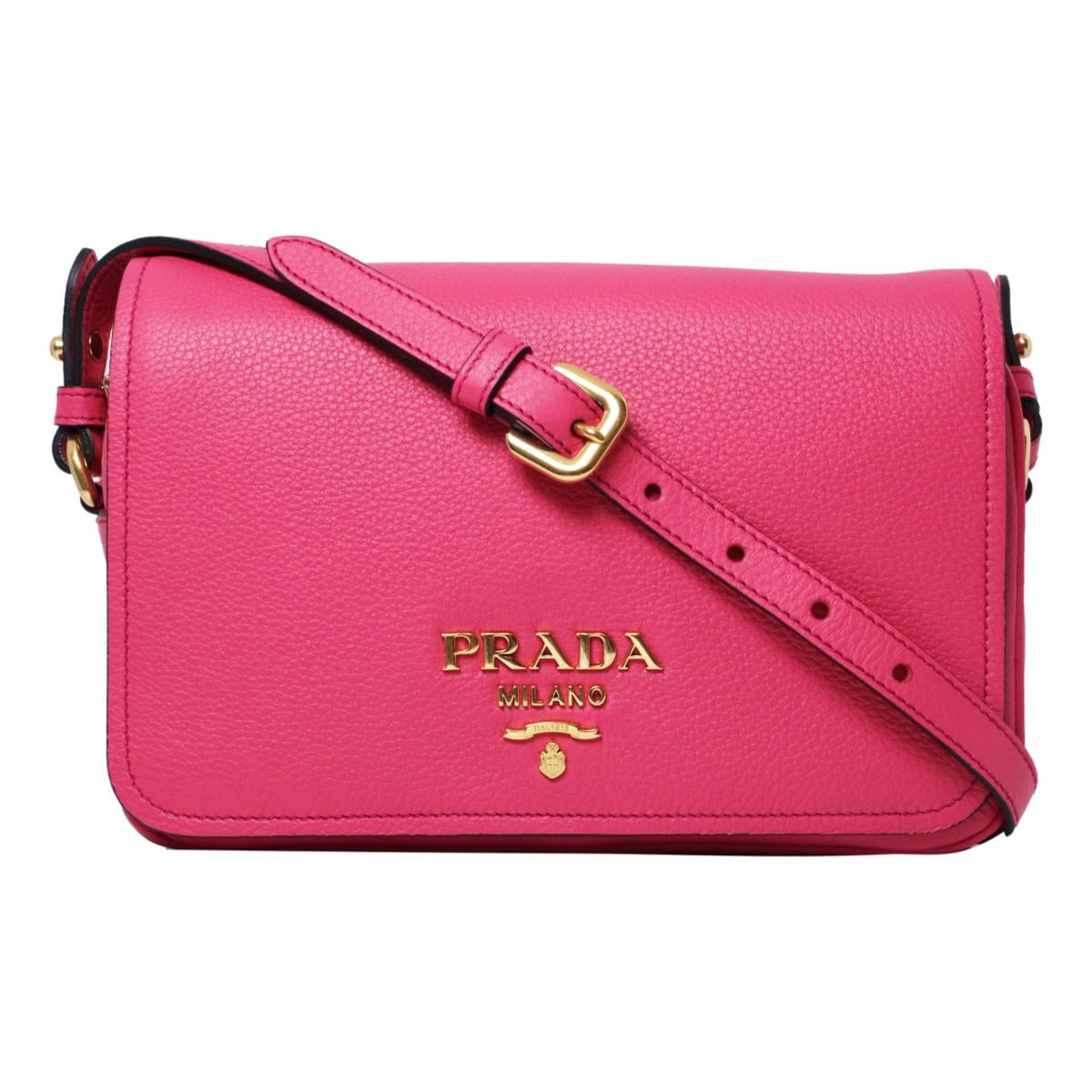 New Prada Vitello Phenix Peonia Leather Flap Crossbody Bag 1BD163