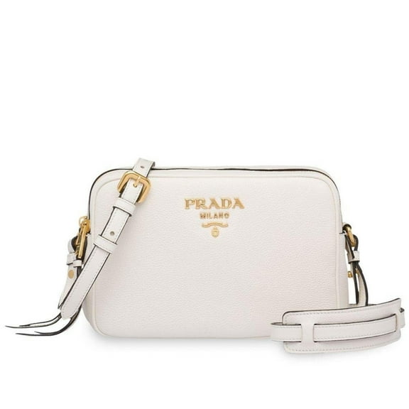 New Prada Vitello Phenix White Leather Double Zip Camera Crossbody 1BH079