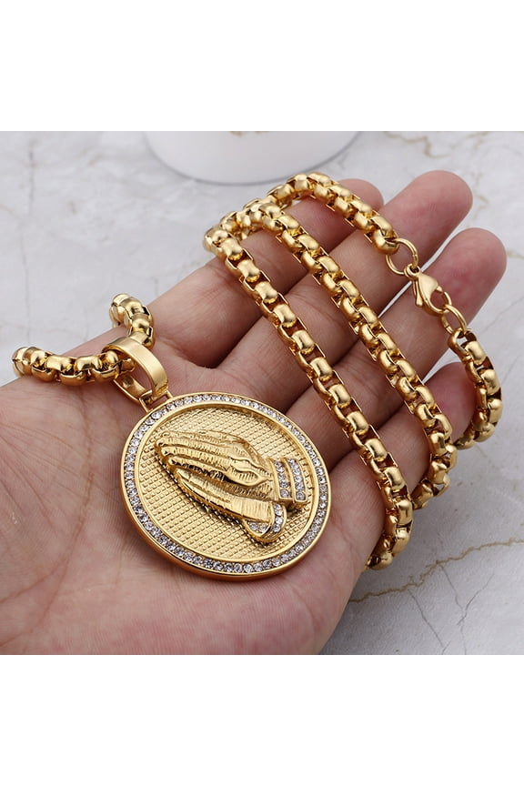 New Praying Hands Pendants 14K Yellow Gold Necklaces with zircon Brother Gift Golden Color Hip Hop Men Chain Jewelry