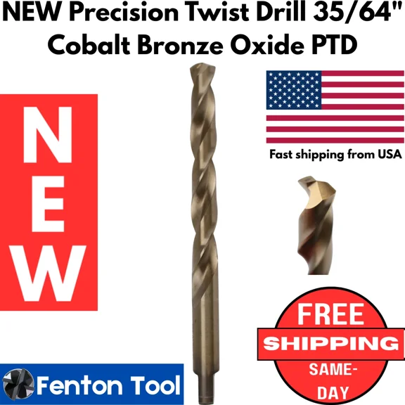 New Precision Twist Drill 35/64" Cobalt Tang Drive Bronze Oxide Ptd .5469 Nib