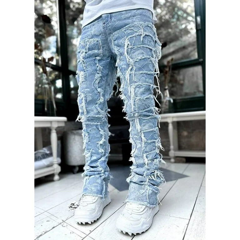Blue frayed jeans best sale