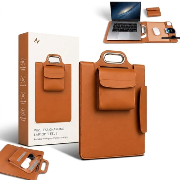 New Premium Wireless Charging Laptop Bag -The All-in-One Mobile Workstation Sleeve,Water Business Travel Case,15W Wireless Charger, Laptop Stand & Mouse Pad Surface, 15.6"