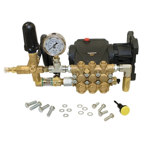 Triplex Pressure Washer Pump 4000 PSI 4 GPM 3400 RPM Direct Drive Compatible with General Pump EP1313G8 1" Hollow Shaft Ceramic Plungers Forged Brass Manifold PMREP1313G8
