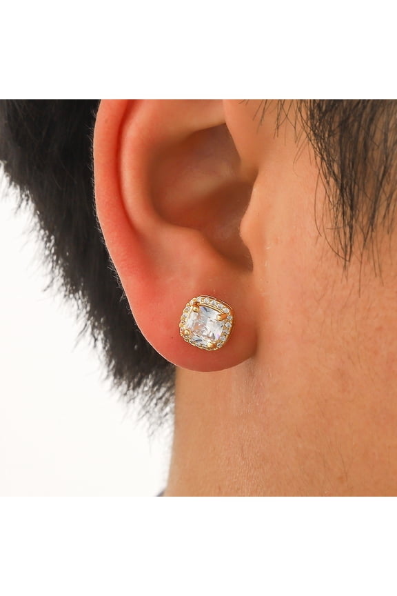 New Princess Cut Moissanite Stud Earrings for Men & Women, 18K White Gold Plated Sterling Silver, D Color VVS1 Lab-Created Moissanite, Brilliant Hypoallergenic Jewelry Gift