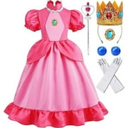 New Princess Peach Costume for Girls Outfit with Accessories