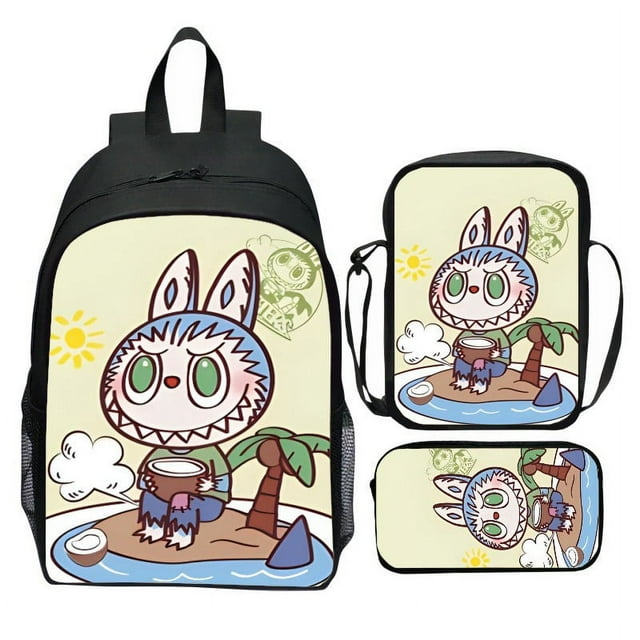 New Print Labubu ThreePiece School Bag Cartoon Bunny Doll Student