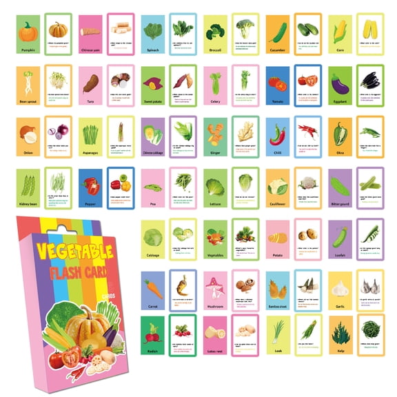 Educational Flash Cards for Toddlers - 36-Card Learning Set for Alphabet, Numbers, Animals & Vegetables - Early Education Cognitive Q&A Tool for Preschoolers