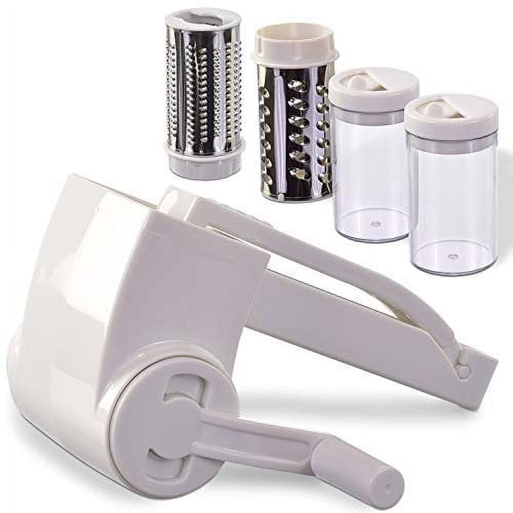 Cheese Grater with Handle, Parmesan Cheese Grater, Handheld Rotary  Cheese Grater, Olive Garden Cheese Grater with 2 Stainless Steel Drums for Hard  Cheese, Nuts, Chocolate White: Home & Kitchen