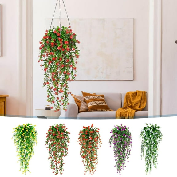 New & Promo, Vsgery Artificial Hanging Flowers, Chlorophytum Vines, Plastic Outdoor, Fake Flowers, Decorative, Home Garden|Plastic,Orange