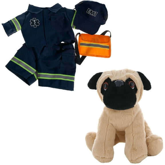 New Pugsley the Pug With 8 Inch Realistic EMT Uniform - A Brave and Cuddly Companion for Little Heroes Who Admire Emergency Responders and Rescue Missions