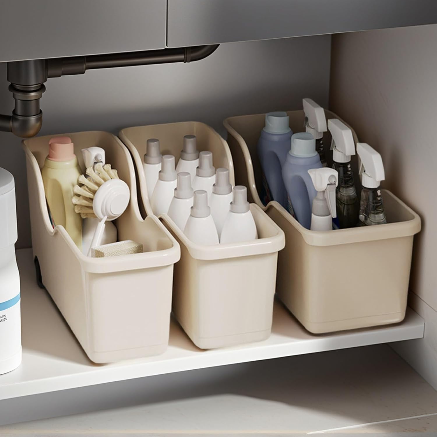 New Pull Out Cabinet Organizer Bin with Roll Wheels, Kitchen Bathroom Cabinet Under Sink Organizer and Storage, Multi-Use Cabinet Organizer Basket for Pantry Garage Shelves High Cabinets (Large)