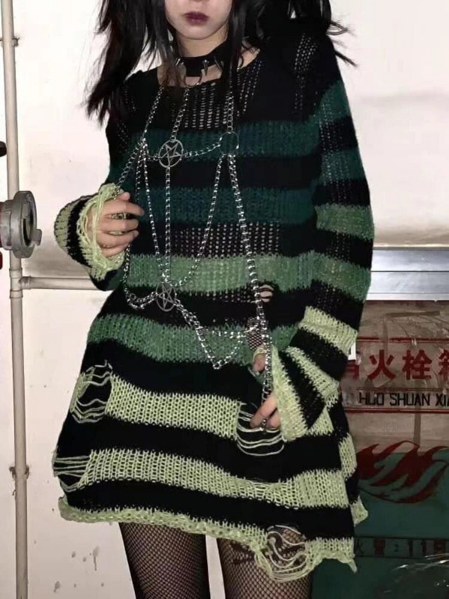 トップス NOTRE emor back open half knit New Punk Gothic Long Unisex Sweater Summer Women Striped