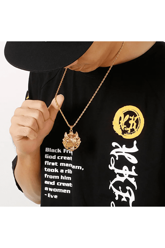 New Punk Men's Wolf Head Pendant Necklace 14K Yellow Gold Necklace Golden Color Party Jewelry