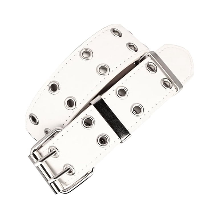 White double chain style belt New Punk Style Women belt PU Leather Double Hole Pin Buckle  main image 3