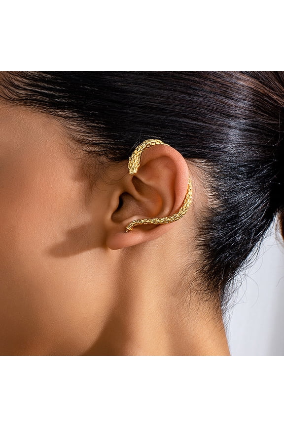 New Punk Twining Snake Shape 14K Yellow Gold Earrings Drop For Men and Women Vintage Cuff Earrings for Women Animal Hip Hop Gothic Style Jewelry