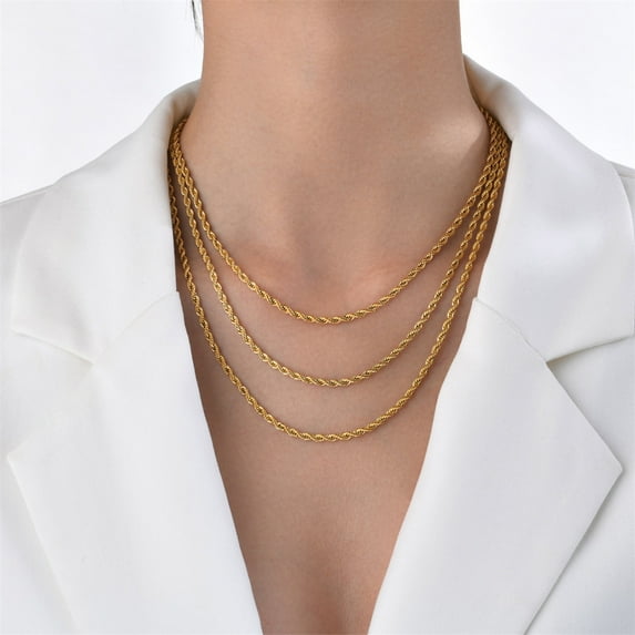 New Punk Twisted Rope Chain Necklace 3mm 14K Yellow Gold Chains For Women Men Hip Hop Rock Jewelry Gift New