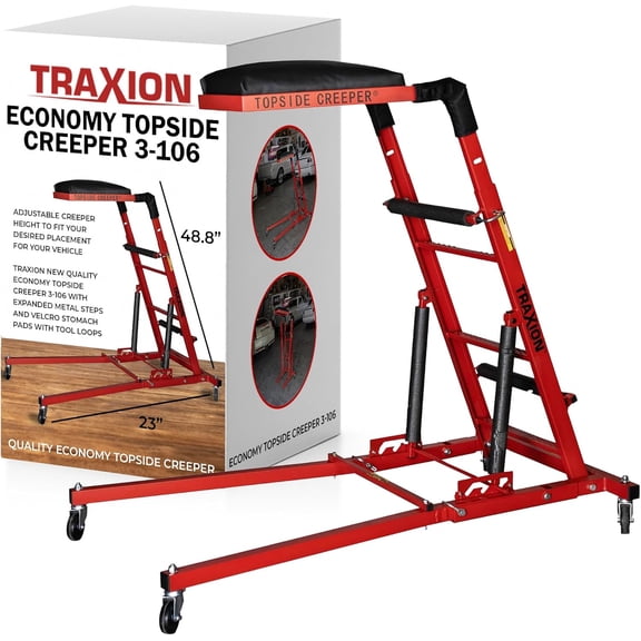 New Quality Economy Topside Creeper 3-106 with expanded Metal Steps and Velcro Stomach Pads with Tool Loops