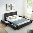 thumbnail image 1 of New Queen Size Cushioned Bed with Solid Foam Frame, Soft Headboard, Underbed Drawers with Rollers, Modern Design, Beige, 1 of 9