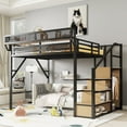 thumbnail image 1 of New Queen Size Loft Bed with Stairs, Metal Queen Loft Bed with Storage Shelves, High Loft Bed with Wardrobe Adults, Black, 1 of 9
