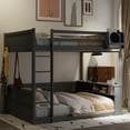 thumbnail image 1 of New ​Queen Size Solid Wood Bunk Bed with Built-in Shelves, Storage Box & USB Charging Station - LED Lighting, No Box Spring Needed, Easy Assembly, Grey​​, 1 of 10