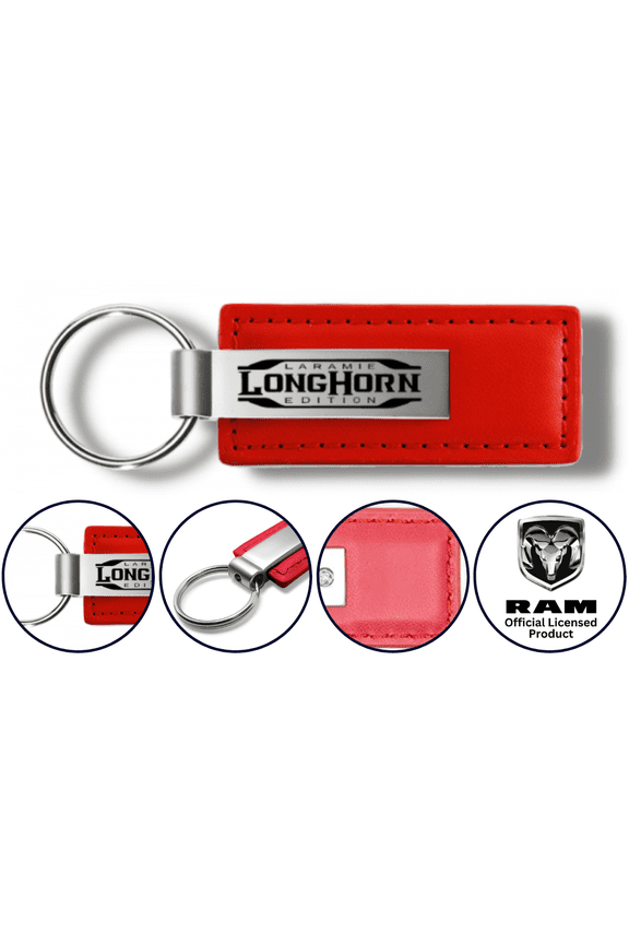 New! RAM Longhorn Laramie Red Leather Key Fob Logo Key Chain Official Licensed