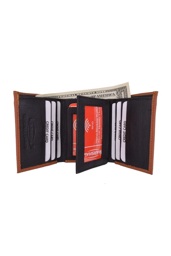 New RFID Blocking Mens Soft Crocodile Pattern Leather Trifold Wallet with Flap RFIDP1107CR (C)