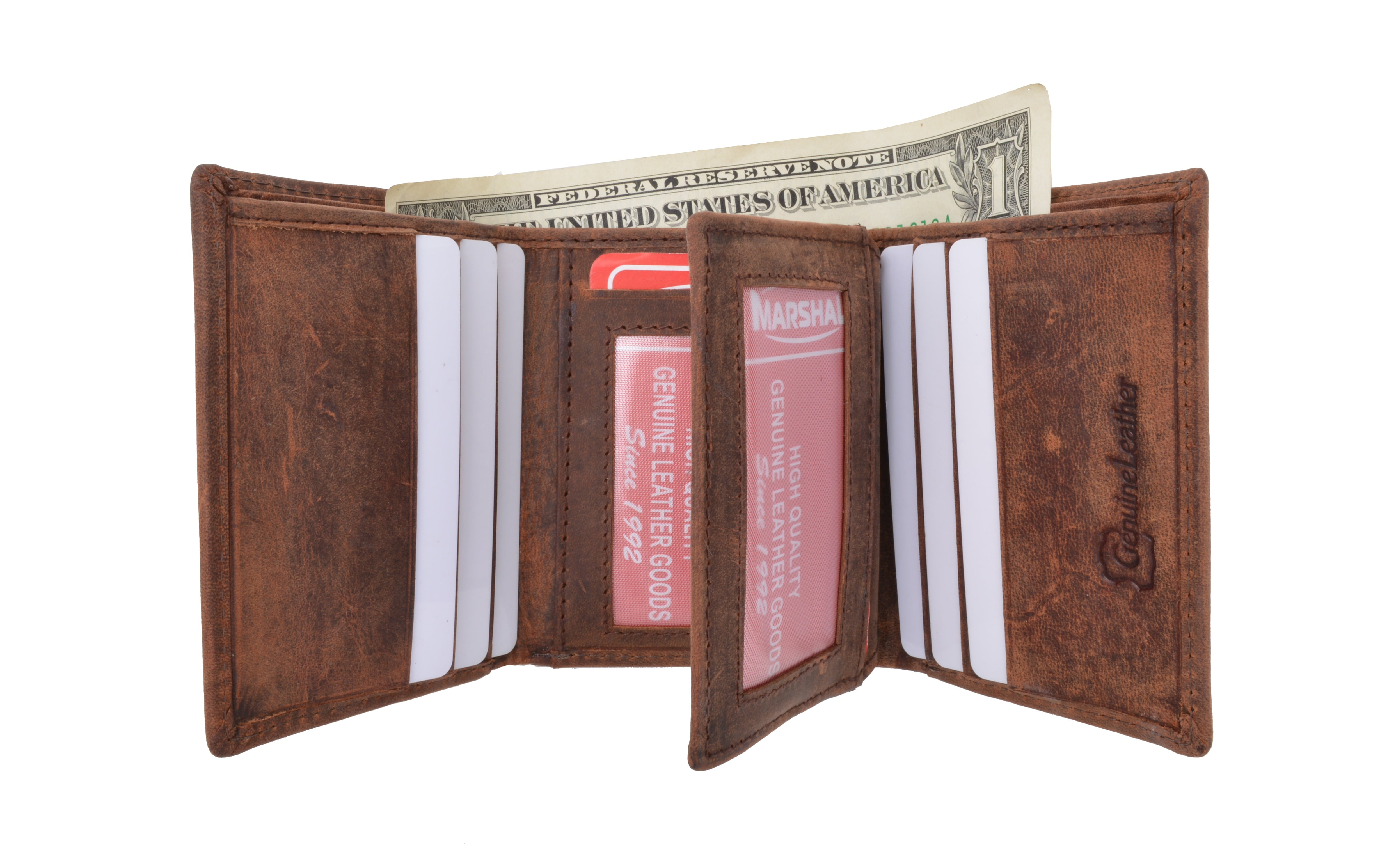 New RFID Blocking Mens Vintage Soft Genuine Leather Classic Trifold Wallet RFID1107HTC