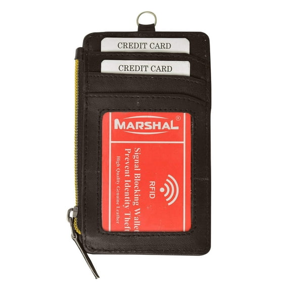New RFID Premium Leather ID Window Credit Cards Zipper Neck Wallet RFID P 861 (C)