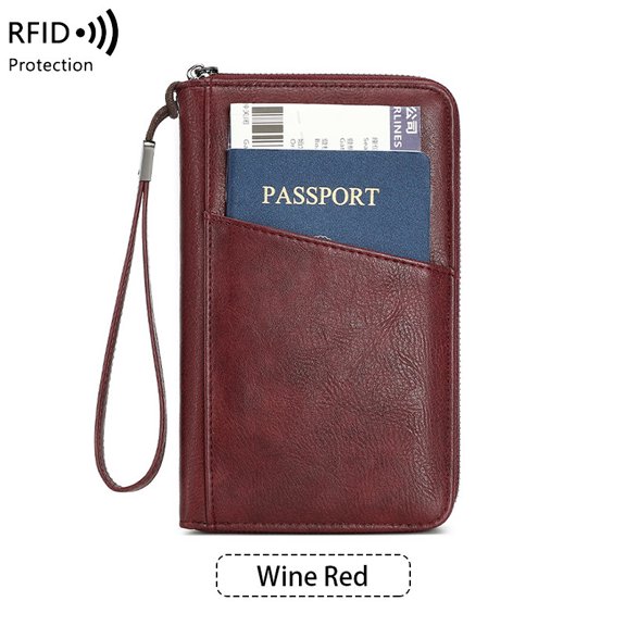 New RFID anti-magnetic wallet with zipper, passport bag, document bag, ticket storage bag, multifunctional passport wallet