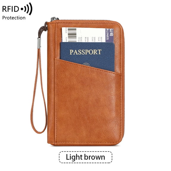 New RFID anti-magnetic wallet with zipper, passport bag, document bag, ticket storage bag, multifunctional passport wallet