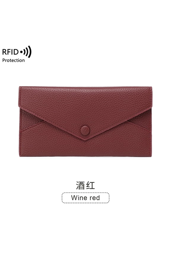 New RFID anti-scan wallet for both women and men, universal use, with lychee pattern soft leather, long envelope clutch bag