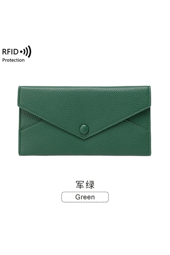 New RFID anti-scan wallet for both women and men, universal use, with lychee pattern soft leather, long envelope clutch bag