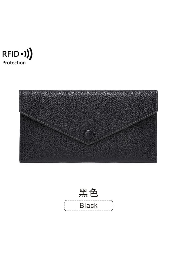 New RFID anti-scan wallet for both women and men, universal use, with lychee pattern soft leather, long envelope clutch bag