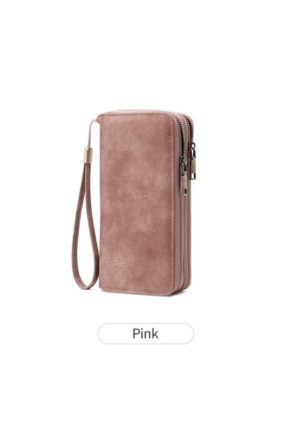 New RFID anti-theft brush women's wallet leopard print double zipper organ card bag retro large capacity clutch bag